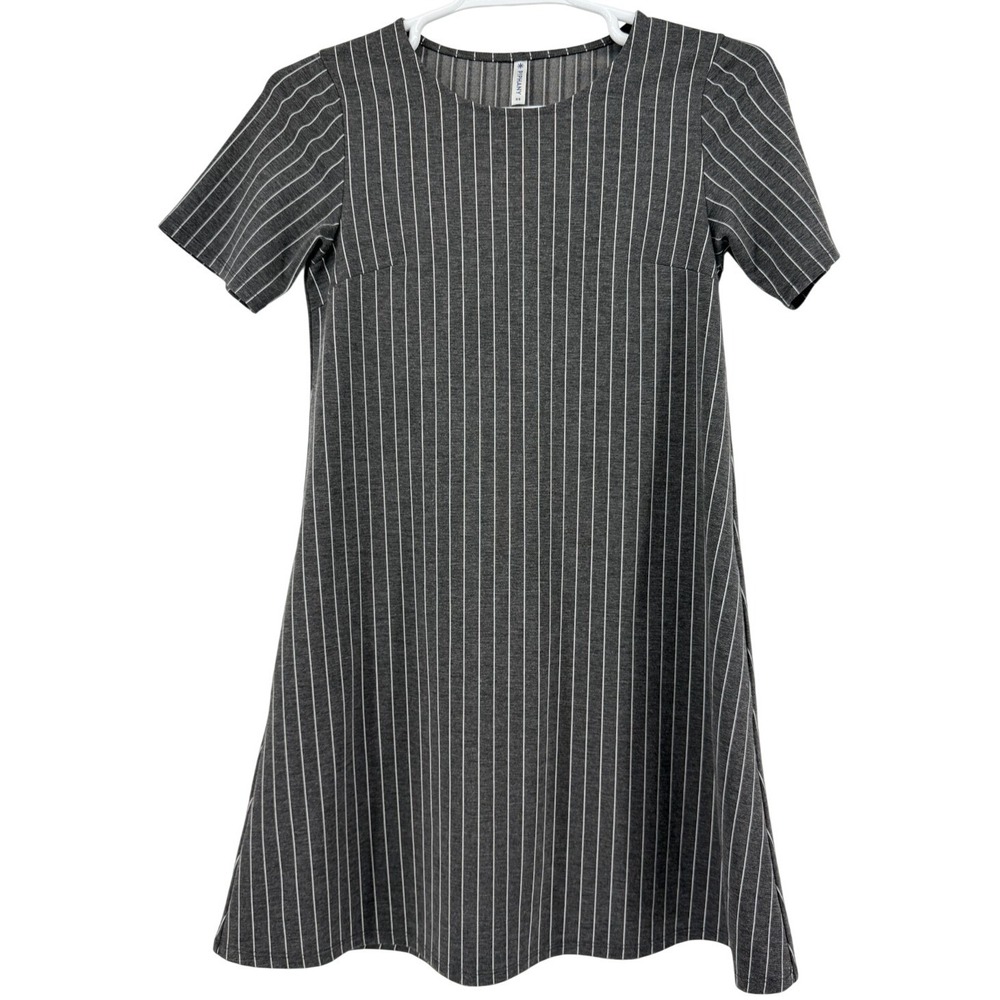 Piphany Womens XS Gray Pinstripe T Shirt Dress Short Sleeve A Line Casual